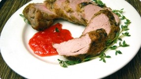 Roasted Pork Tenderloin w/ Rhubarb Thyme Jam
