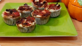 Pumpkin & Goat Cheese Muffins w/ Candied Bacon