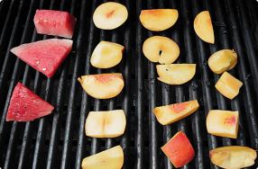 Grilled Watermelon & Peaches w/ Berry Puree