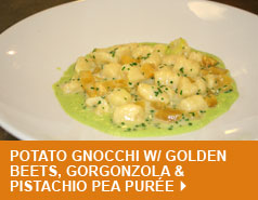 Potato Gnocchi W/ Golden Beets, Gorgonzola & Pistacio Pea Puree