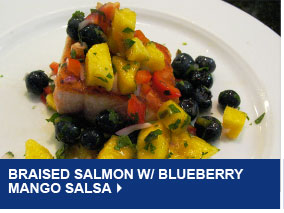 Braised Salmon w/ Blueberry Mango Salsa
