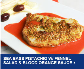 Sea Bass Pistachio w/ Fennel Salad & Blood Orange Sauce