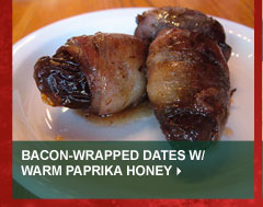 Bacon-Wrapped Dates w/ Warm Paprika Honey